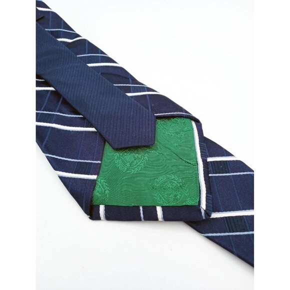 Tommy Hilfiger Mens Vintage Plaid Striped Necktie Navy & White Stripes Classic - Picture 16 of 16